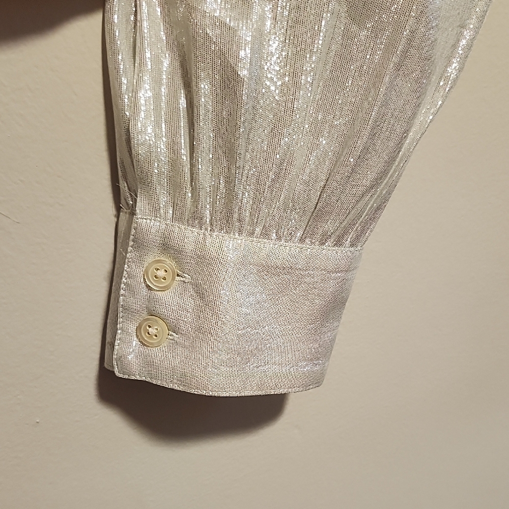 Stunning Kate Spade Shimmering Sheer Silver Long Sleeve Blouse - Picture 5 of 10